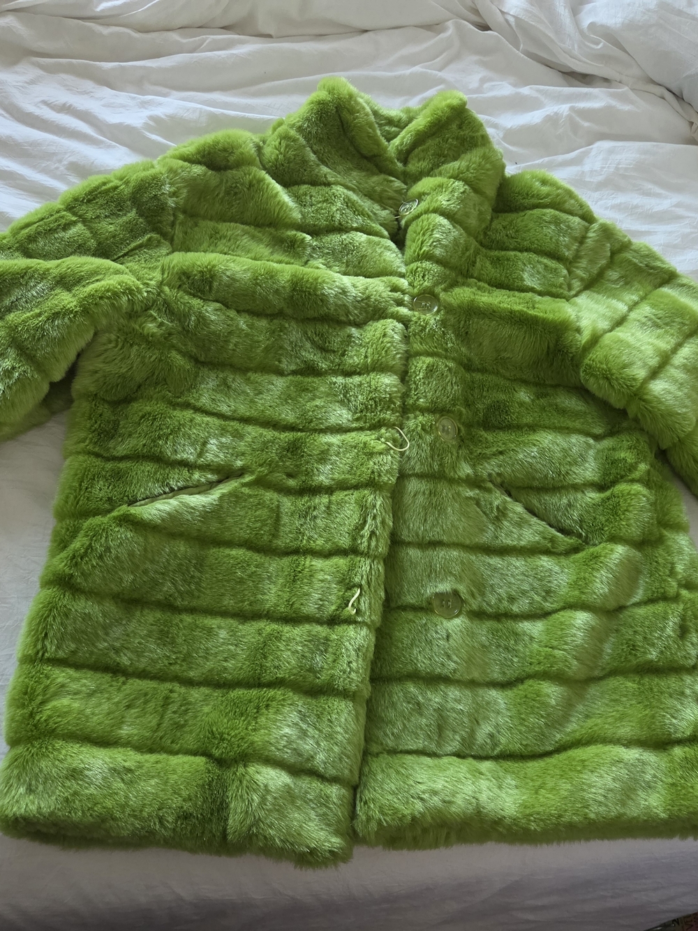 Vibrant Lime Green Faux Fur Coat